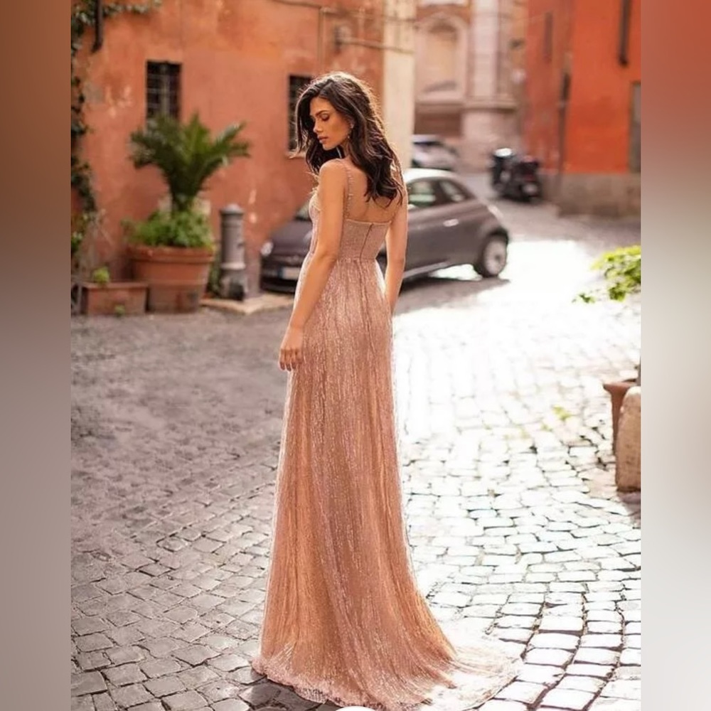 Champagne Audrey Sequin Long Dress With Split Halter